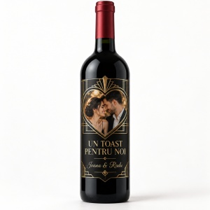 Sticlă de vin personalizată cu poză „Un toast pentru noi” – Valentine’s Day