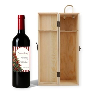 Sticlă Personalizată de Crăciun cu Etichetă Festivă – Cadou Premium în Cutie de Lemn