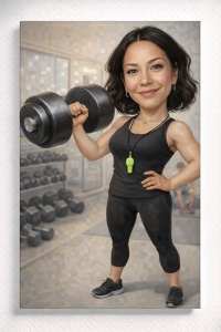 Tablou Canvas Caricatură Antrenoare Personală – Portret Personalizat Fitness