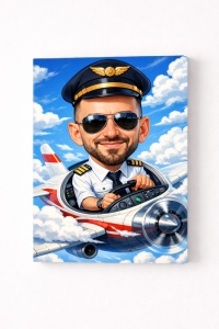 Tablou Canvas Caricatură Pilot Avion Personalizată – Cadou Original pentru Piloți