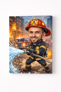 Tablou Canvas Caricatură Pompier Personalizată – Cadou Original pentru Pompieri