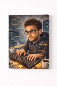 Tablou Canvas Caricatură Programator Personalizată – Cadou Original pentru IT-ist