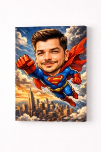 Tablou Canvas Caricatură Super Erou Personalizată – Cadou Amuzant și Original