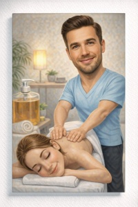 Tablou Canvas Caricatură Terapeut Masaj pentru El – Portret Personalizat Spa