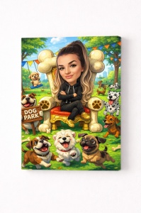 Tablou Canvas Dog Lover – Caricatură Amuzantă în Parc cu Câinii