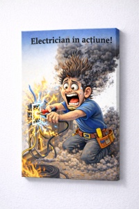 Tablou canvas personalizat „Electrician în acțiune” – caricatură amuzantă