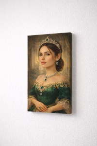 Tablou Canvas Portret Regal Feminin Personalizat – Stil Pictură Clasică Smarald