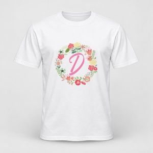 Tricou personalizat Cu initiala numelui, colectia flori, roz, femei, litera D