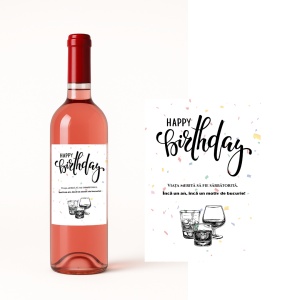 Cadoul ideal pentru ziua de naștere! Vin personalizat „Happy Birthday”, cu nume și mesaj la alegere. Disponibil Alb / Roze / Roșu. Elegant, modern, gata de oferit!