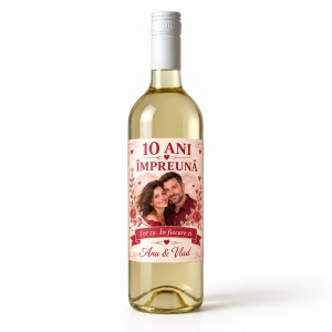 Vin alb personalizat – 10 ani împreună – Tot tu, în fiecare zi | Cu poză