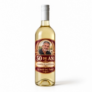 Vin alb personalizat – 50 ani – O jumătate de secol de povești | Cu poză