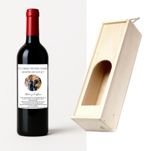 Vin Personalizat „Cu Drag pentru Nașii Noștri de Suflet” – Etichetă cu Poză și Text Personalizat