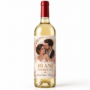Vin alb personalizat aniversar – 10 ani împreună | Cu poză