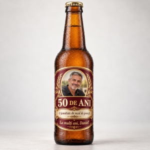 Bere personalizată – 50 de ani – O jumătate de secol de povești | Cu poză – 330 ml