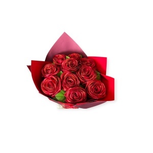 Buchet trandafiri satin roșii cu sclipici – cadou romantic elegant | Flori artificiale premium