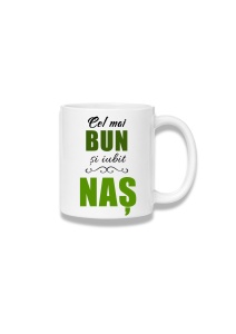 Cană ceramică 380 ml – Cel mai bun și iubit naș – caligrafie verde
