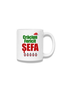 Cană ceramică 380 ml – Crăciun fericit, șefa – verde și roșu