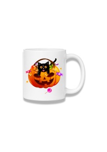 Cană ceramică 380 ml – Halloween – pisicuță în dovleac