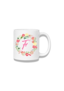 Cană ceramică 380 ml – Inițiala F cu coroniță florală
