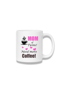 Cană ceramică 380 ml – Mom of Twins – Need More Coffee