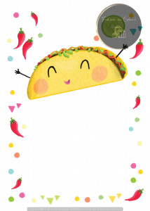 Invitație Botez B173 - Taco Vesel Kawaii cu Ardei Iuți și Confetti