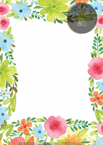Invitație Botez B222 - Bordură Florală Viu Colorată, Stil Grădină