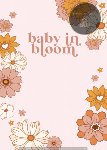 Invitație Botez B3 - Design Boho Retro Baby in Bloom cu Flori Muștar și Terracotta