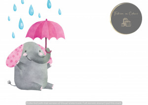 Invitație Botez B322 - Elefănțel cu Umbrelă Roz și Ploaie