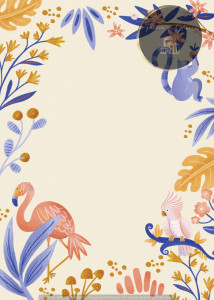 Invitație Botez B342 - Bordură Tropicală cu Flamingo și Papagal