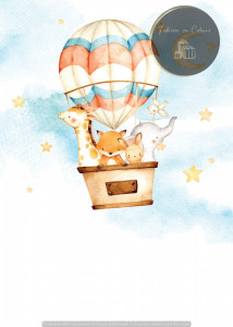 Invitație Botez B449 - Girafă și Elefănțel în Balon