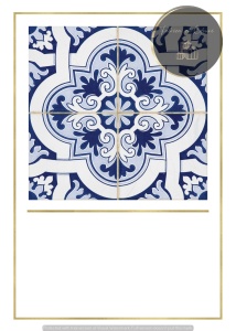 Invitație nuntă albă cu model ceramică albastră