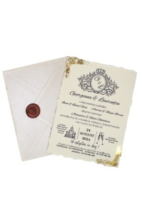 Invitație Nuntă cu Plic Alb Sidefat și Sigiliu Bronz