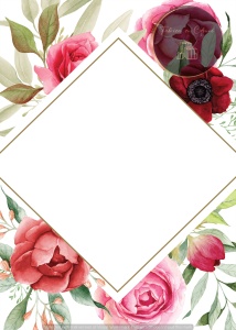 Invitație nuntă florală cu ramă romb și trandafiri