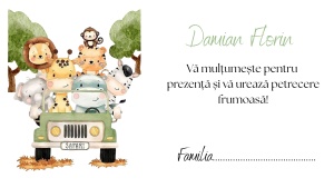 Plic pentru bani botez cu animale safari in masina, design vesel si modern