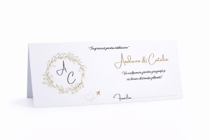 Plic pentru bani nuntă cu inițiale și coroniță aurie romantică | Plic pentru dar personalizat elegant