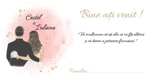 Plic de bani/dar pentru nuntă cu design romantic și ilustrație de cuplu, ideal pentru un eveniment elegant și memorabil.
