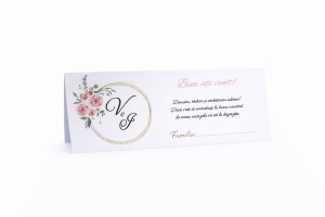 Plic pentru bani nuntă roz floral elegant cu inițiale – plic de bani/dar personalizat premium