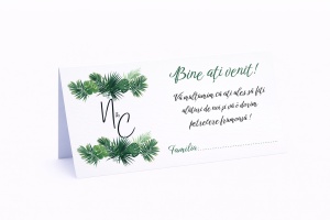 Plic pentru bani nuntă tropical verde cu frunze palmier personalizat | Plic pentru dar elegant natur