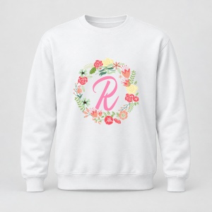 Pulover personalizat Cu initiala numelui, colectia flori, roz, femei, litera R