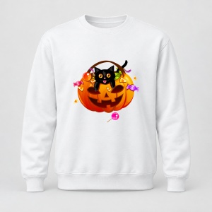 Pulover personalizat Halloween pumpkin cat