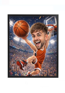 Ramă Foto Caricatură Baschetbalist Personalizată – Ramă Foto cu Fața Ta