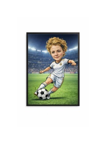 Ramă Foto Caricatură Fetiță Fotbalist – Tablou Caricatură Amuzantă Personalizată