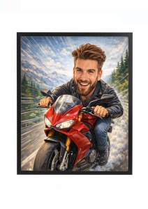 Ramă Foto Caricatură Motociclist – Cadou Personalizat pentru Motocicliști