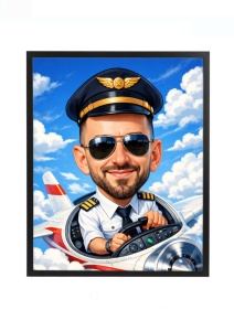 Ramă Foto Caricatură Pilot – Cadou Personalizat pentru Aviatori