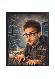 Ramă Foto Caricatură Programator – Cadou Personalizat pentru IT-ist