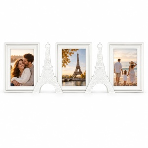 Ramă foto colaj Turnuri Eiffel, alb – 3 fotografii incluse