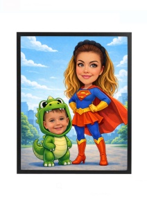 Ramă foto personalizată mamă și copil – cadou supererou cu poză și mesaj