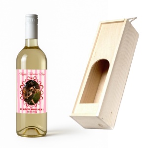 Sticlă de Vin Personalizată cu Poză „Te iubesc, inima mea” cu Cutie din Lemn cu Fereastră – Valentine’s Day