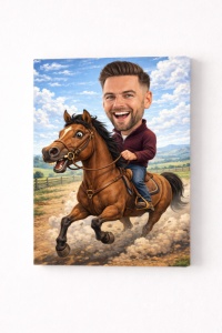 Tablou Canvas Caricatură Călăreț Personalizată – Cadou pentru Iubitorii de Cai