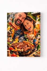 Tablou Canvas Caricatură Cuplu la Grătar – Cadou Personalizat Funny